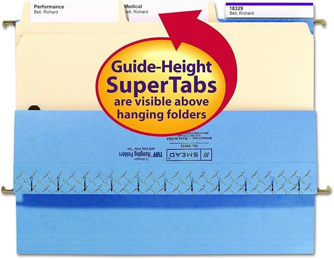 Smead SuperTab® Fastener File Folder, 2 Fasteners, Oversized 1/3-Cut Tab, Guide Height, Legal Size, Manila, 50 Per Box (19535)| (Pack of 5)
