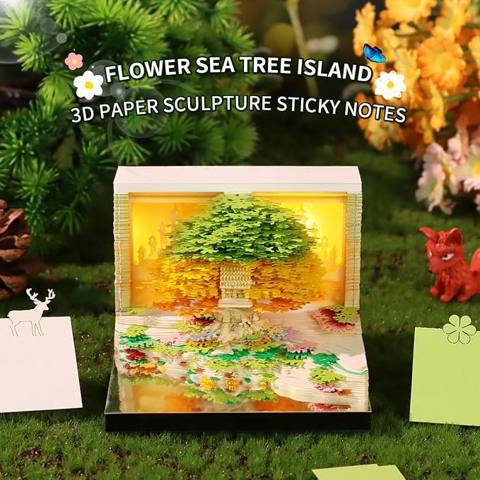 3D Time Piece Calendar, 2027 Desk Calendar With LED Light, 3d Tree Memo Pad Creative Desk Calendar, Christmas Gift for Colleague Friend, Desktop Decoration