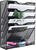 EasyPAG 5 Tier Wall File Holder Mesh Hanging Folder Organizer with Classify Label, Versatile Desk File Holder, Vertical Wall Mounted Mail Organizer for Office Home Cubicle, Black, Closed Sides
