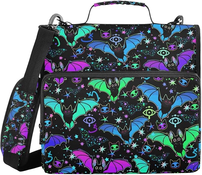 Bat Magic Binder Bag 3 Ring Zipper with Handle Shoulder Strap | for School Work Office Organizer Storage Case