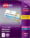 Avery® Flexible Printable Name Tags, 2-1/3" x 3-3/8", Matte White, 400 Removable Name Badges for Laser and Inkjet Printers (5395)