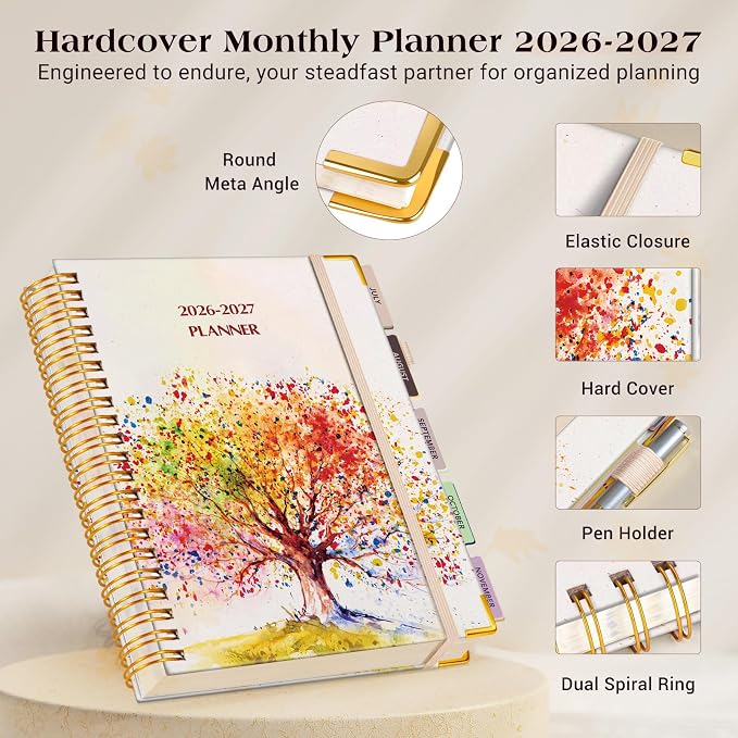 Academic Planner 2026-2027, 18 Months Weekly and Monthly Daily Planner from July 2026 - December 2027, 8.5" x 11" A4 Large Hardcover Agenda Organizer Book with Tabs, Spiral Yearly Calendar Planners for School Work Home, Colorful Tree of Life