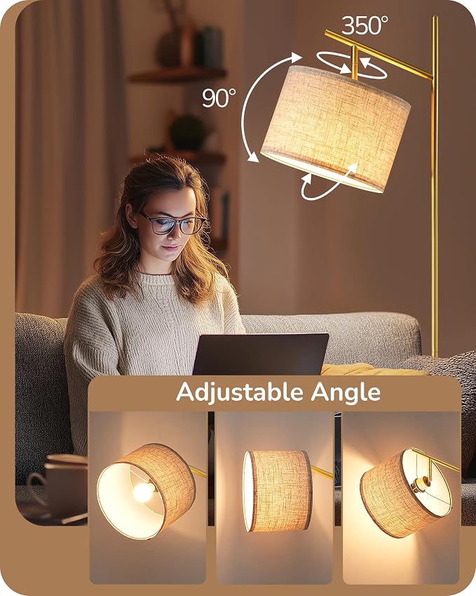 EDISHINE 64.7IN Gold Floor Lamp for Living Room with Remote, Standing Lamp | Dimmable Bulb Included, 5CCT, Foot Switch, Adjustable Head, Minimalist for Bedroom, Living Room, Office