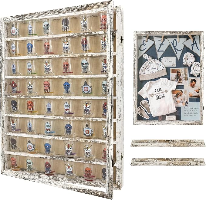 FramePro Shadow Box Frame Display Case 18x24 with Removable Shelves, Deep Memory Box Trinket Knick Knack Shelf Cabinet for Collector, Keepsake Coins Military Medals Wedding Flowers White