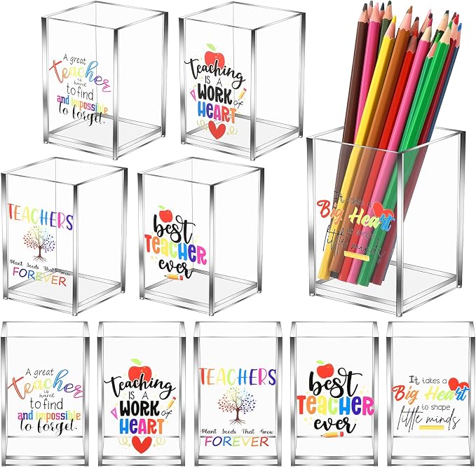Cholemy 10 Pack Teacher Appreciation Gifts Bulk Pencil Holders Acrylic Pen Holder Desk Organizer Pencil Cup Containers for School Office Home Supplies Christmas Teacher Gifts(Clear)