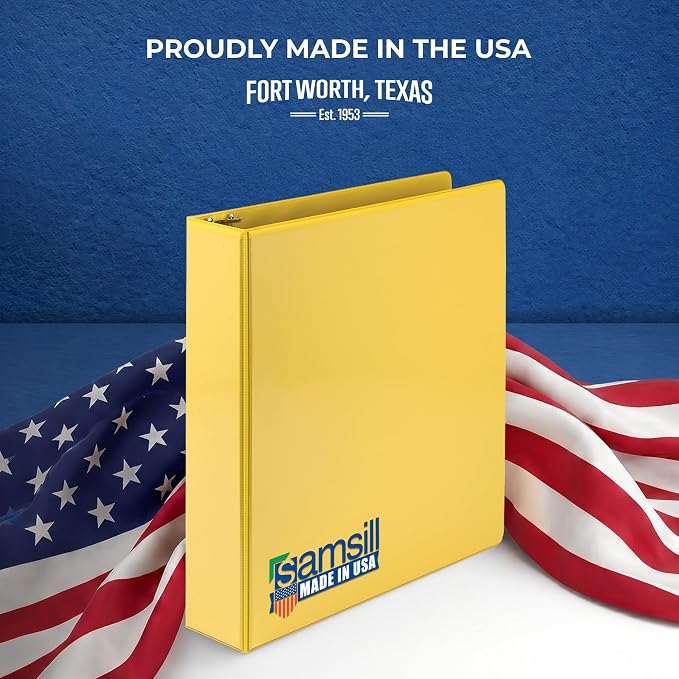 Samsill 2 Inch 3 Ring Binders, Economy Round Ring, Clear View Cover, 425 Sheet Capacity - for School, Home, Office - Yellow, 12 Pack
