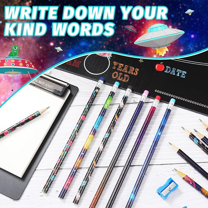 Geyee 144 Pcs Space Pencils Hawaiian Shark Themed Party Favors, Star
