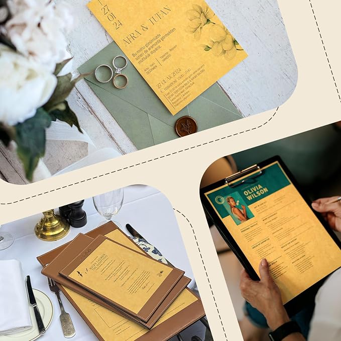 50 Sheets Yellow Card Stock Paper 8.5x11, 65lb Yellow Parchment Cardstock | Goefun 180 GSM Parchment Printer Paper for Printing, Crafts, Scrapbooking, Writing