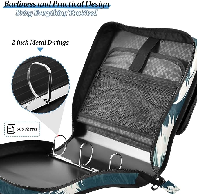 Eagles Head 3 Ring Binder Bag 1.5 inch Binder Organizer with Zipper Shoulder Strap 500 Sheet Documents Storage for School Office