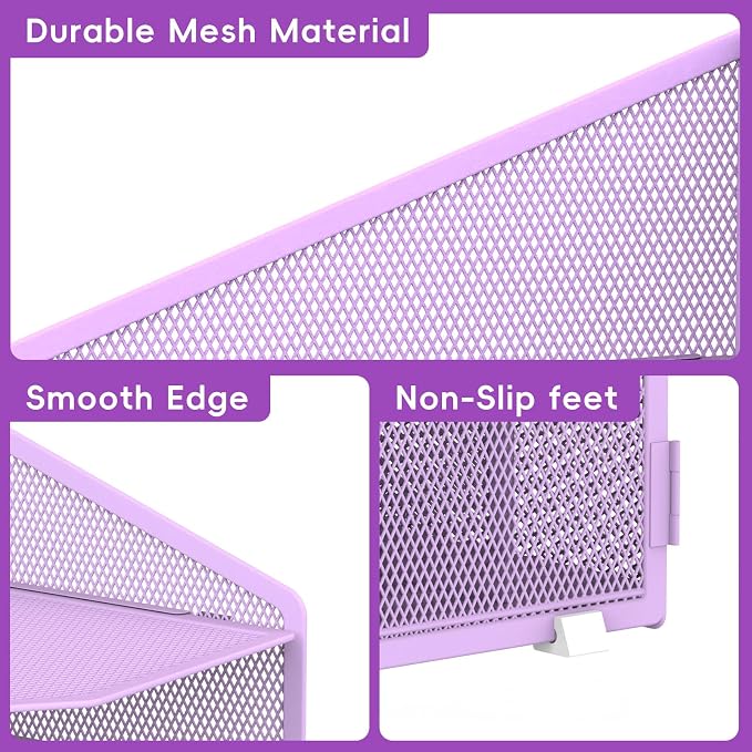 Desk File Organizer, 4 Letter Trays and 2 Upright Sections, Purple | Paper Organizer for Desk with Tiered Letter Trays and Vertical File Holders for Home Office, School and Workspace Use