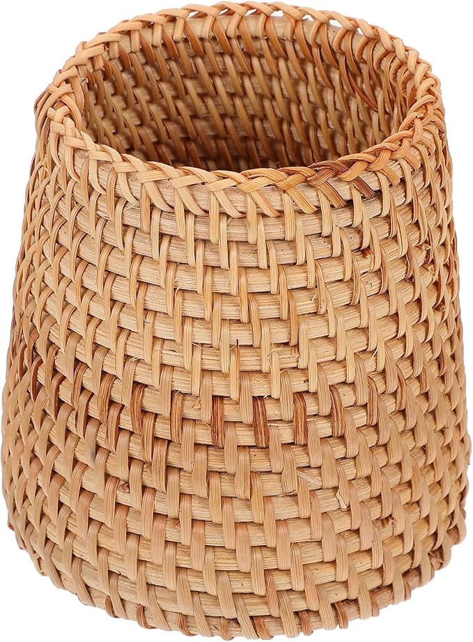 Cabilock Woven Vase Pen Holder Desktop Pen Holder and Organizer Small Wicker Sundries Storage Basket for Office Desk Home Decor 3.54 X 3.54 X 3.93 in