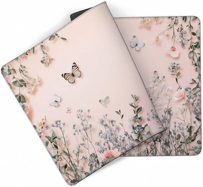 Cute Floral Aesthetic Wildflower Large Mouse Pad, Pink Macaron Desk Mat with Anti-Slip Base & Stitched Edges, Computer Keyboard & Laptop Pad, 35.4" x 15.7" in in Workstation Accessories