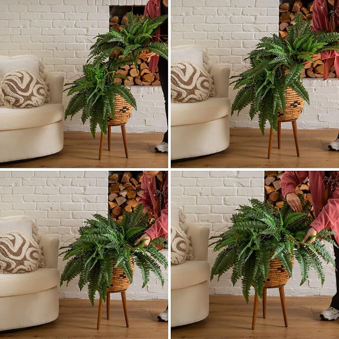 Nearly Natural 40 in Artificial Boston Fern Indoor Plant (Set of 2) | Large Hanging Fake Plant, 56 Long Realistic Fronds, Maintenance-Free, Office and Home Decor