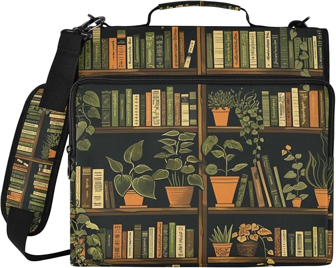 Bookshelf Print Zipper Binder File Organizer Bag 3 D-Ring | with Shoulder Strap, Holds 500 Sheets & 14in Laptop, 3 Ring Binder for Office Supplies