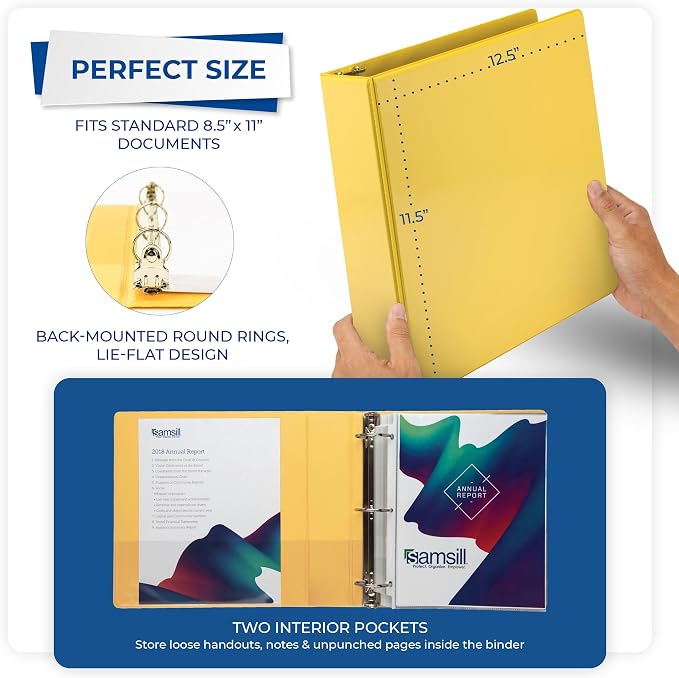 Samsill 2 Inch 3 Ring Binders, Economy Round Ring, Clear View Cover, 425 Sheet Capacity - for School, Home, Office - Yellow, 12 Pack