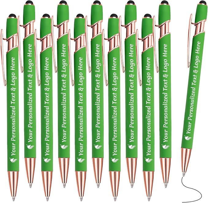 STREADVE Personalized Custom Pens 10 Engraved Writing Pen with Name Logo, Customized Promotional Items Stylus Pen Gifts for Men Women Realtor Nurse Wedding Business, Green