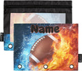 Custom American Football Fire Water Pencil Pouch for 3 Ring Binder, 2 Pack Personalized Name Waterproof Pencil Bags Clear Window Pencil Case School Office Supplies