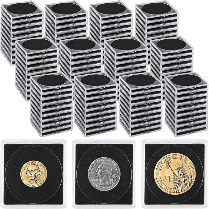 96 Pcs Plastic Coin Holders with 5 Sizes Adjustable Silver Dollar Coin Holder Capsule Protectors Snap Holders Silver Dollar Protection Cases for Collection Supplies Storage Display （20-40mm）