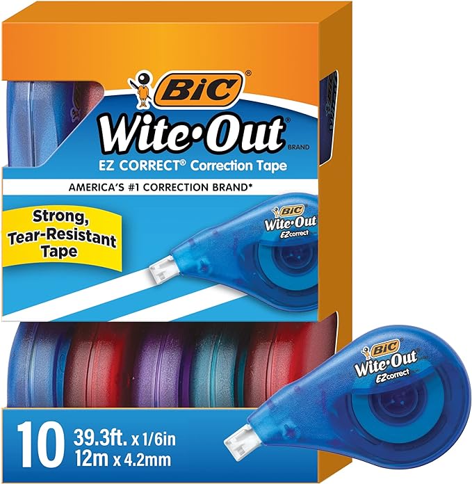 BIC Wite-Out Brand EZ Correct Correction Tape, White, (Pack of 9, 90 Count Total)
