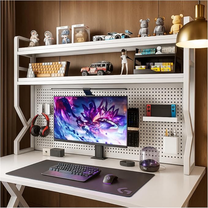 Desktop Bookshelf, Multi-Size pegboard Storage Organizer Rack, Dorm Desk Shelf, Desk Hutch, Desk top Storage Rack, Student Desktop Storage,Desk Shelves for top of des(White, 37.4" Lx9.9 Wx39 H)