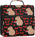 Capybara Strawberry Black 3 Ring Binder Bag 1.5 inch Binder Organizer with Zipper Shoulder Strap 500 Sheet Documents Storage for School Office