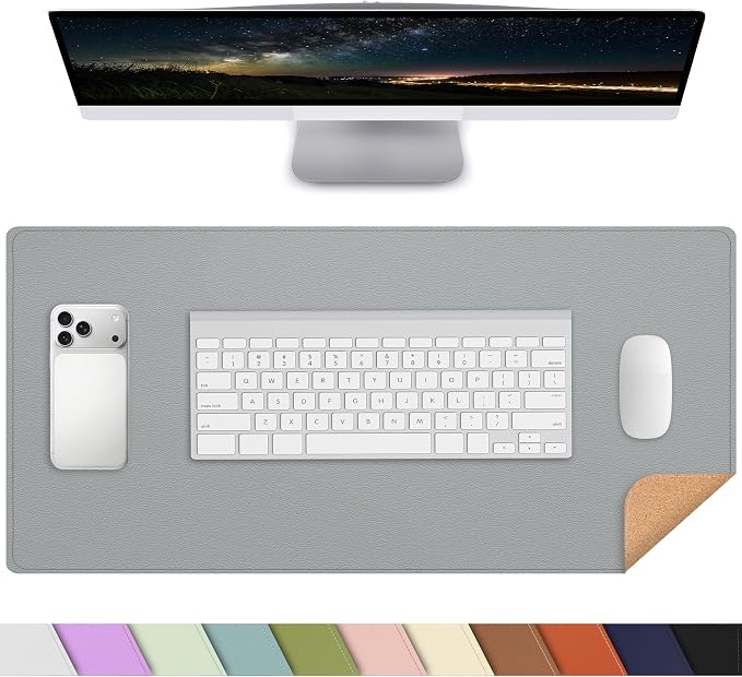 AFIING Cork Desk Mat, Dark Grey, 35.4" x 17",Desk pad Protector | Dual-Sided Cork & PU Leather, Large Mouse Pad, Non-Slip & Waterproof
