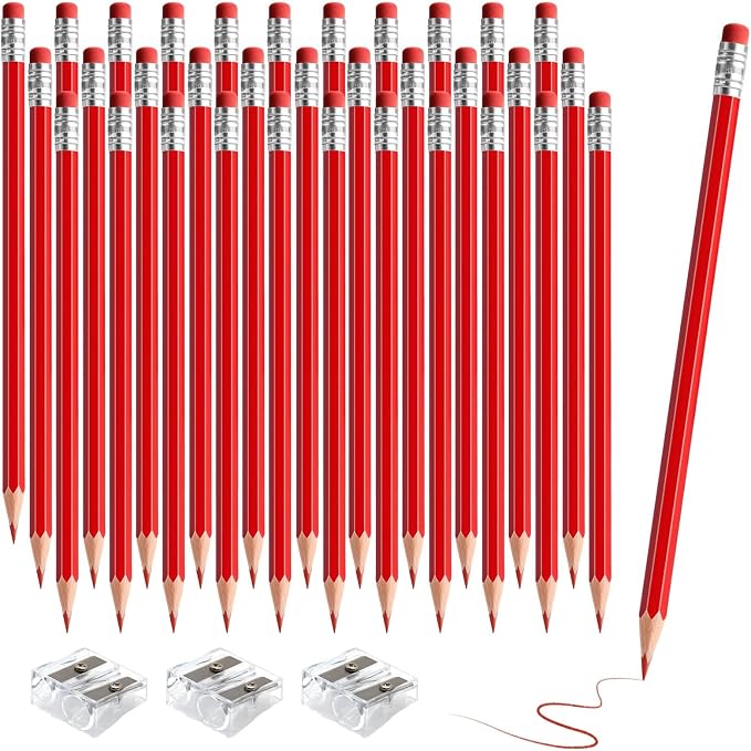 36 PCS Red Pencils with Eraser, Pre-Sharpened HB Pencils for Writing & Drawing, School Supplies for Kids Homework, Tests, Art Crafts & Teacher Grading (Red)