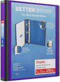 Staples 1-Inch 3-Ring Better Binder, Durable View Binder for Office & School Organization, Purple, 3-Pack