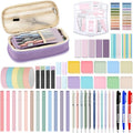 Sinload 60 Pcs Aesthetic Book Annotation Kit School Supplies Cute Pencil Case Mini Stapler Set 12 Highlighter 5 Gel Pen 6 Pencil 5 Magnetic Bookmark 1220 Sticky Note Student Stationary(Purple)