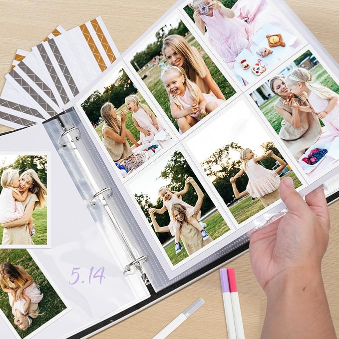 12x12 in Scrapbook Album 3-Ring Binder, 30 Sleeves Navy | DIY photo memory book, 60 pages, PVC protected acid-free, for wedding travel family keepsake