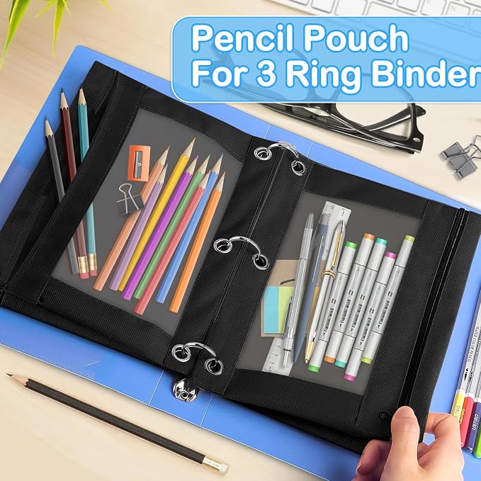 36 Pack Black Pencil Pouch for 3 Ring Binder School Supplies | Pencil Pouch Bulk For School and Office Supplies with Clear Window With Smooth Zipper Bulk
