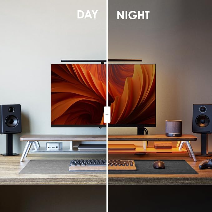 Fenge Dual Monitor Stand Riser with Phone & Tablet Slot, Brown | Thickened Frosted Acrylic Shelf, Aluminum Legs, 2-Tier Storage, 42.5-Inch Desk Shelf for Gaming, Home Office & Streaming
