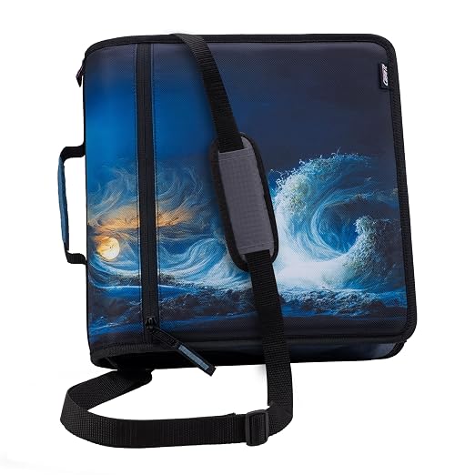 Case-it School Zipper Binder | 3" O-Rings | 600-Sheet | D-146 Tidal Wave | Mighty Zip Tab, 5-Color Tab Expanding File Folder, Multiple Pockets, Shoulder Strap, Office