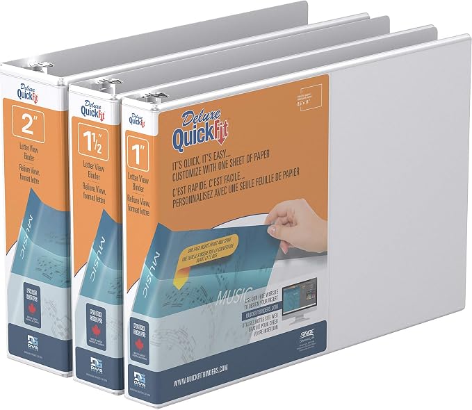 QuickFit Heavy-Duty Landscape 3-Ring Binder, Round Ring, 8 1/2 Inches by 11 Inches, 1.5 Inch, White, Pack of 4,97120-04 | Landscape binder, fits 8.5" x 11" paper, white, customizable cover, made in Canada, ideal for school or office use