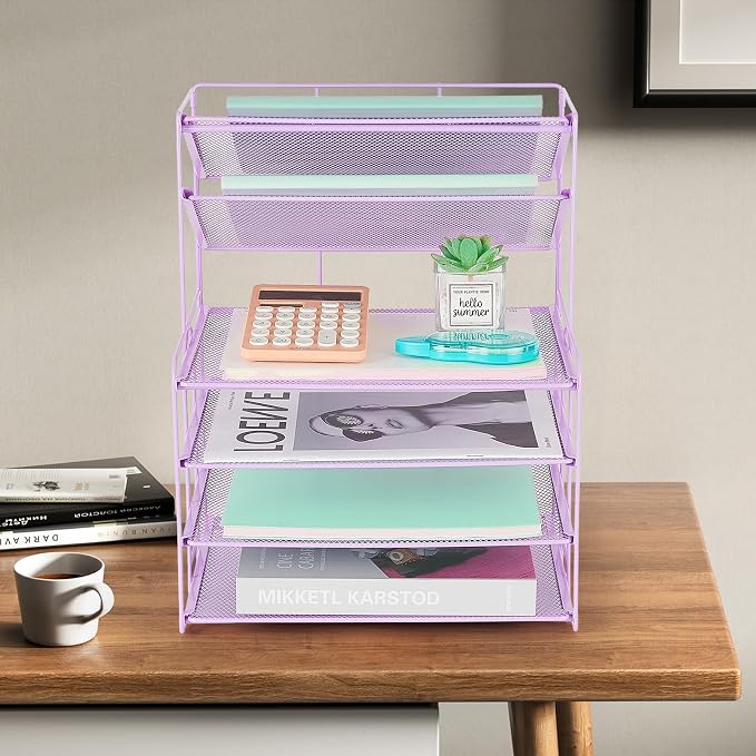 Desk Organizer, 6-Tier Paper Organizer Letter Tray, Purple | Desk Organizers and Accessories, Office Desk Accessories & Workspace Organizers, Desktop File Organizer for Office Supplies