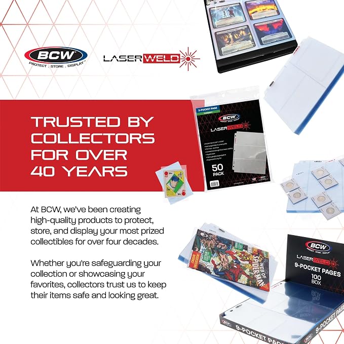 BCW LaserWeld Comic Book Sleeves | 50 Pack | 1-Pocket Pages for 3 Ring Binder | Top Loading, Crystal Clear, Acid-Free, Archival Storage