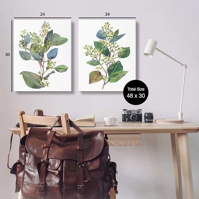 Stupell Industries 'Soft Eucalyptus Plant Ombre Leaves', 2pc Canvas Art Set 2, 24 x 30 Inches, Easy to Hang and Sturdy, Made in USA, by Melissa Wang | Stupell Industries | 24 x 30 Inches, Easy to Hang and Sturdy, Made in USA, by Melissa Wang