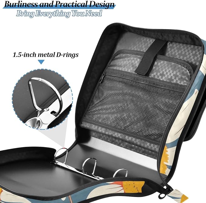 ALAZA Daisy Floral Zipper Binder 1.5 inch 3 Ring Binder Organizer with Shoulder Strap and Handle for Home Office Work