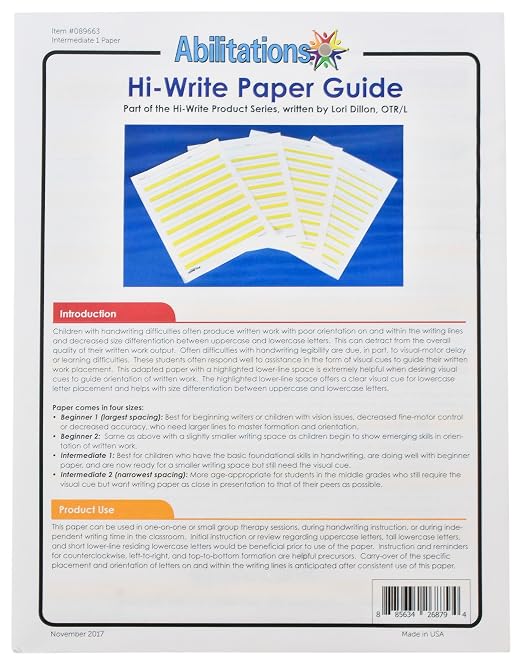 Abilitations Integrations Hi-Write - Intermediate 1 Paper - 100 Pack, 8-1/2 X 11 in - 089663