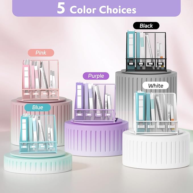 4-Compartment Magazine File Holder and File Organizer for Desk, Purple | Metal Magazine Holder and Magazine File Holder, 4-Compartment File Organizer for Binders Folders Magazines and Paper