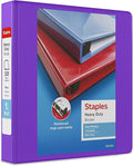 Staples Heavy‑Duty 1.5‑Inch 3‑Ring View Binder, Purple, Durable D‑Rings, Four Interior Pockets, Clear Overlay for Custom Covers, 3‑Pack
