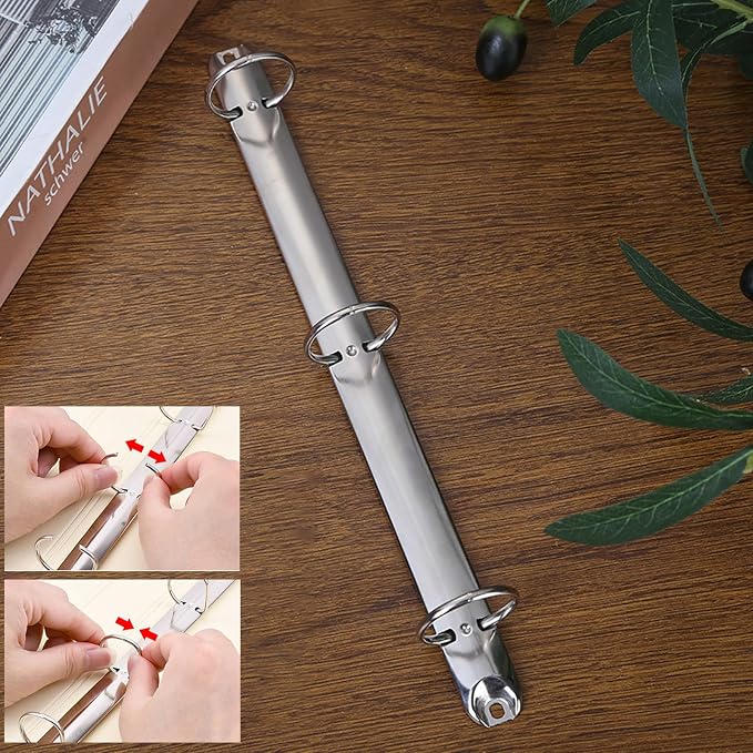 4 Pack Letter Size Ring Binder Mechanism, Metal 3 Ring Binders Ring Replacement Kit, Loose Leaf Binding Spines Combs for Organizers DIY Planners(Silver)