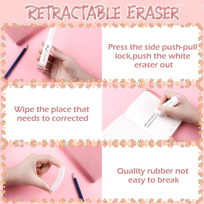 8 Pcs Cute Cat Paw Stationery Set Kawaii School Office Supplies Including Eraser Correction Tape Highlighters Sticky Notes Ruler for Cat Lovers Students (White)