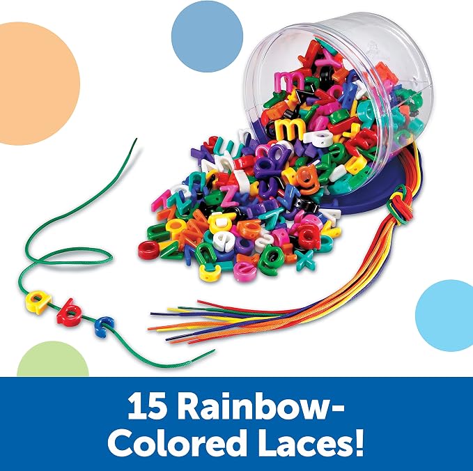 Learning Resources Lowercase Lacing Letters - 275 Pieces, Ages 3+ Toddler Alphabet Learning Toys, Preschool Games, Homeschool Supplies, Fine Motor Skills Toys, Alphabet Beads, Early Spelling