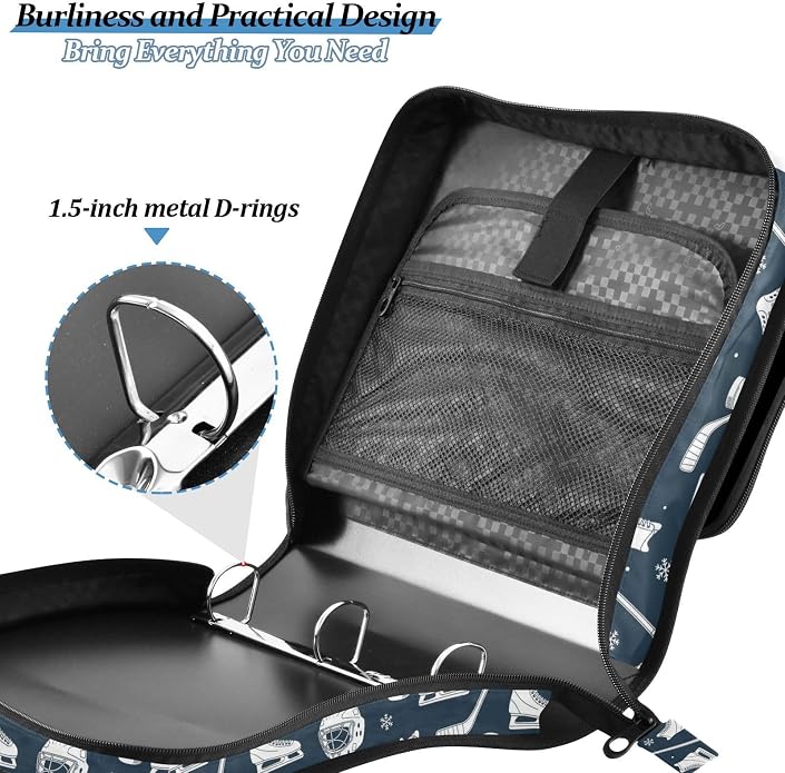 Zipper Binder Bag 3 Ring File Folder Portfolio Organizer Zippered Binder Bags with Strap Fits Laptop Women Men
