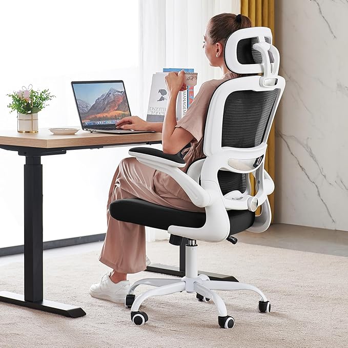 TRALT Office Chair Ergonomic Desk Chair - Gaming Chair with Lumbar Support | 330 LBS Home Office Desk Chairs with Headrest, Reading Chair with Flip-up Armrests, Comfortable Computer Chairs (1, Black)