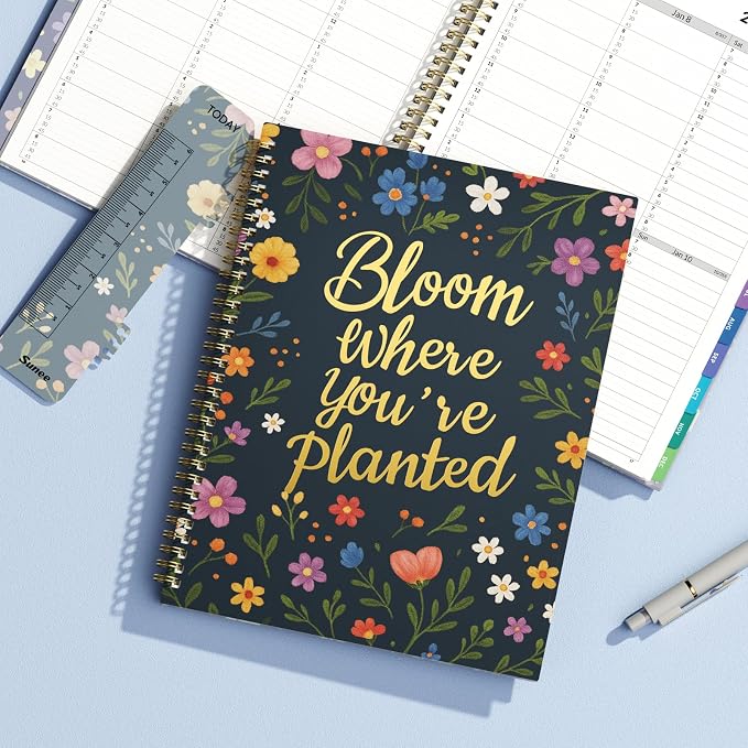 SUNEE 2027 Appointment Book, Quarter-Hourly, Weekly Monthly Planner, 8.5"x11",Navy Flower