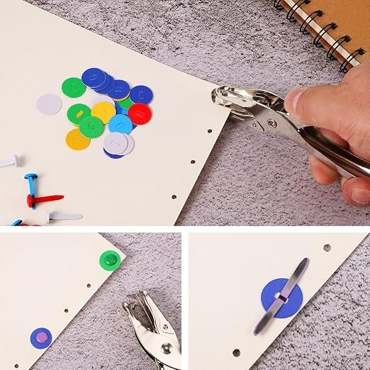 Mudder 100 Pieces Brass Paper Fasteners Paper Brads, and 300 Pieces Washers with Hole Punch for DIY Craft Scrapbooking School Supplies(3/4 Inch Long,Multicolor)