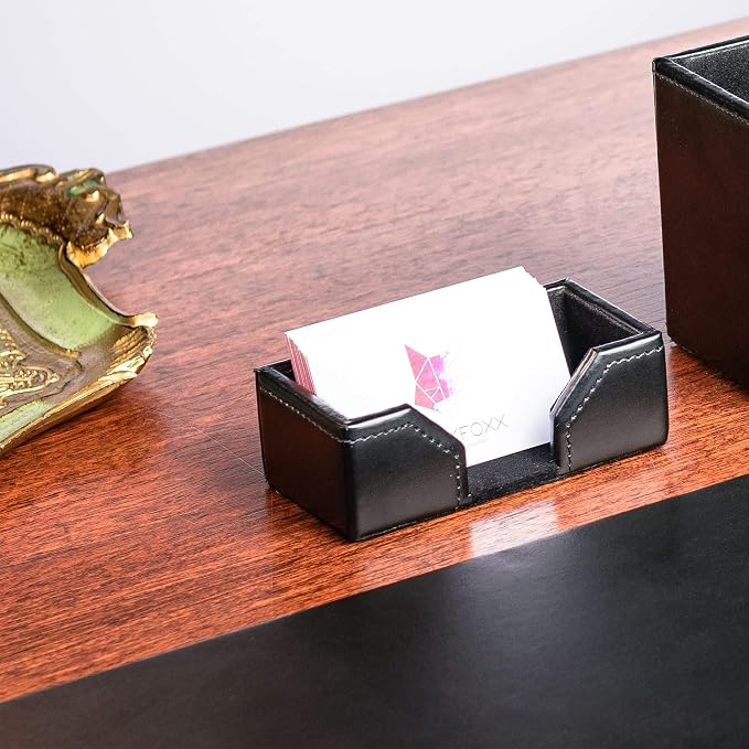 DACASSO Bonded Leather Desk Set - Luxury Leather Desk Pad & Desk Organization Essentials - Office Organization & Executive Desk Decor - (Black, 8 Piece)