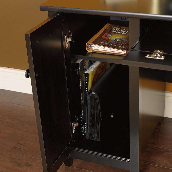 Sauder Edge Water Computer Desk with Storage Drawers, Home Office Desk, in Estate Black
